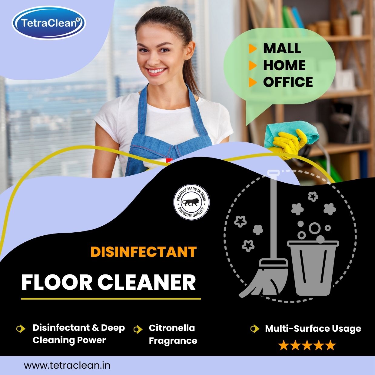 TetraClean Lavender Disinfectant Floor Cleaner – Relaxing Aroma, 99.9% Germ Protection & Streak-Free Shine for Every Room