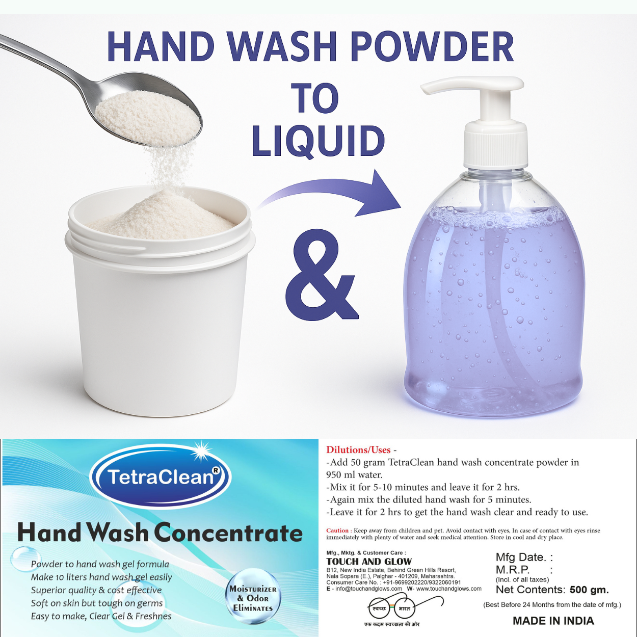 TetraClean Lavender Hand Wash Concentrate Powder – Powder to 10L Clear Gel, Calm Lavender Aroma, Soft on Skin & Tough on Germs