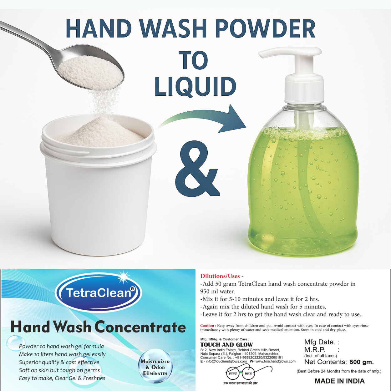 TetraClean Green Apple Hand Wash Concentrate Powder – Powder to 10L Clear Gel, Juicy Fresh Fragrance, Soft on Skin & Tough on Germs