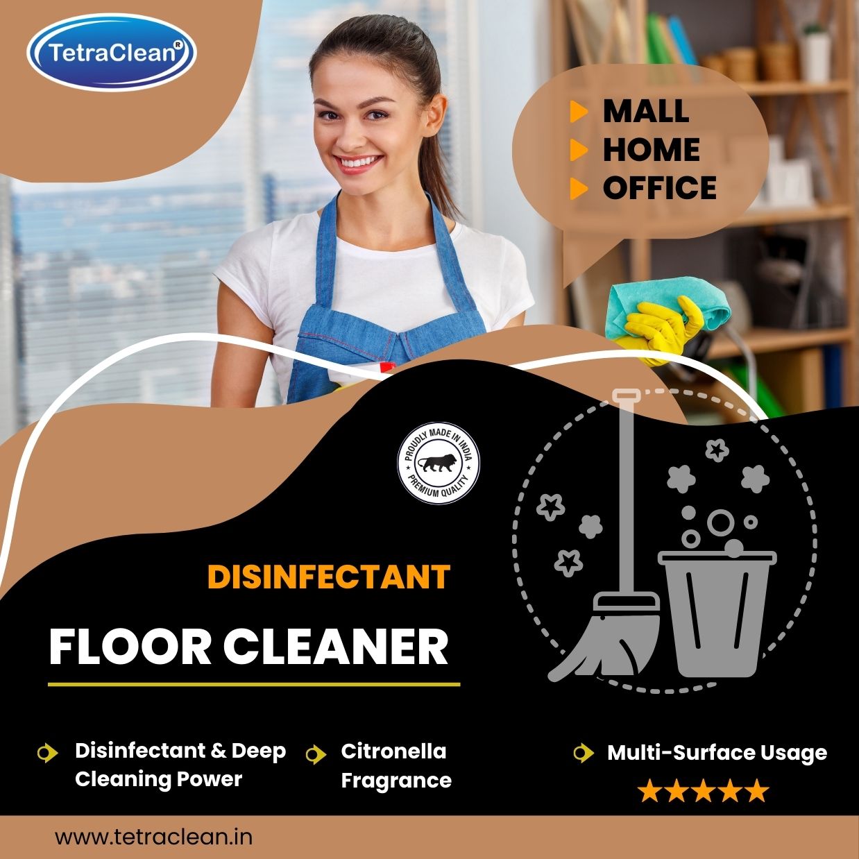 TetraClean Sandal (Chandan) Disinfectant Floor Cleaner – Deep Clean, Traditional Chandan Aroma & 99.9% Germ Protection