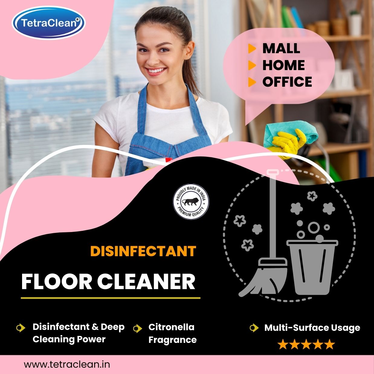 TetraClean Rose Disinfectant Floor Cleaner – Floral Freshness, 99.9% Germ Protection & Streak‑Free Shine