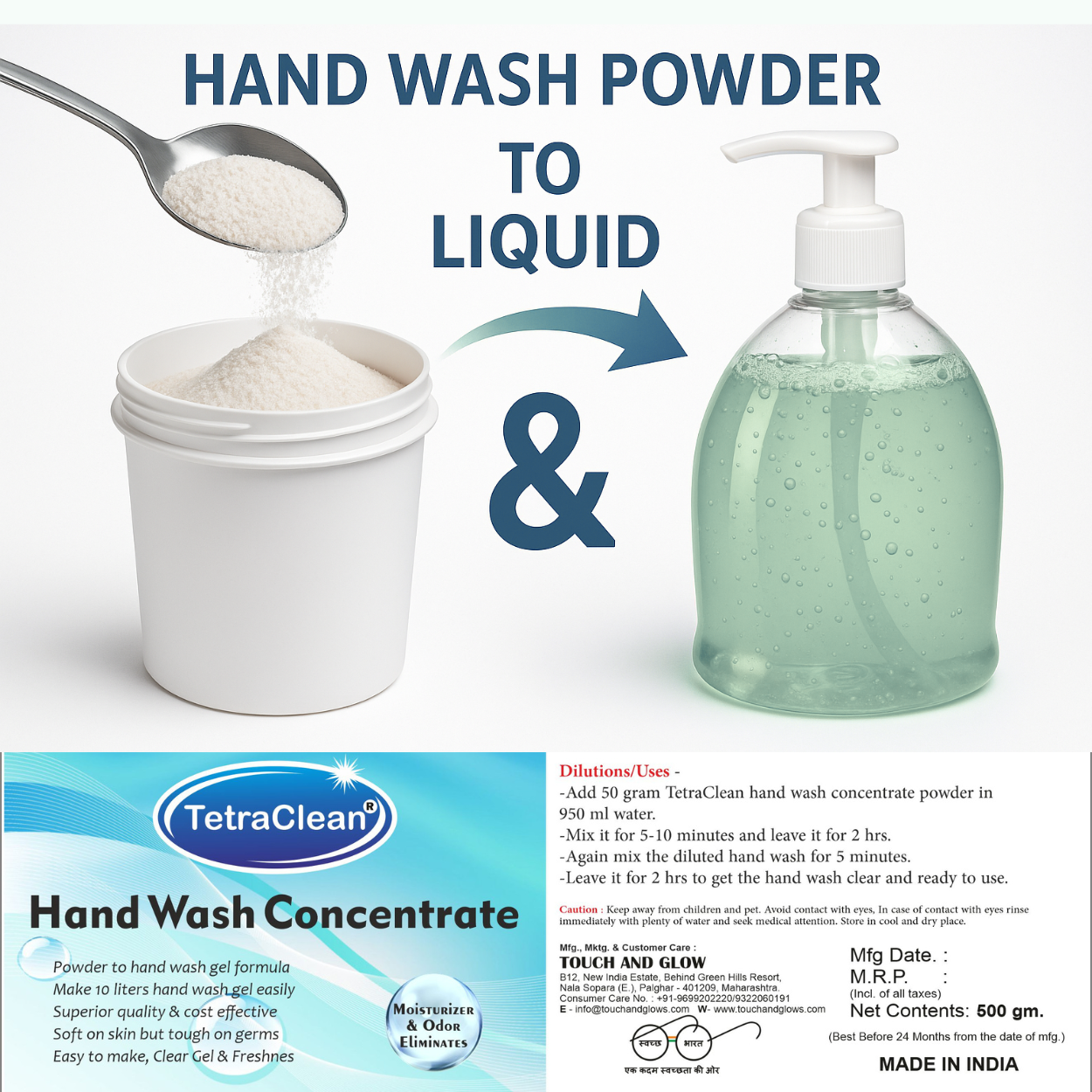 TetraClean Mint Fresh Hand Wash Concentrate Powder – Powder to Clear Gel, Makes 10 Litres, Cooling Mint Hygiene for the Whole Family