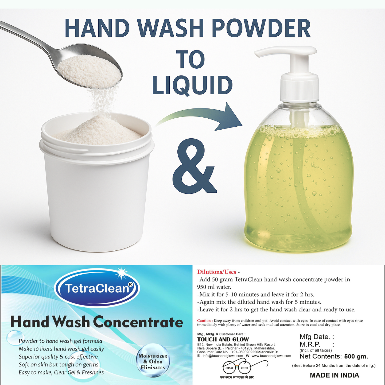 TetraClean Lemon Fresh Hand Wash Concentrate Powder – Powder to 10L Clear Gel, Citrus Freshness, Soft on Skin & Tough on Germs