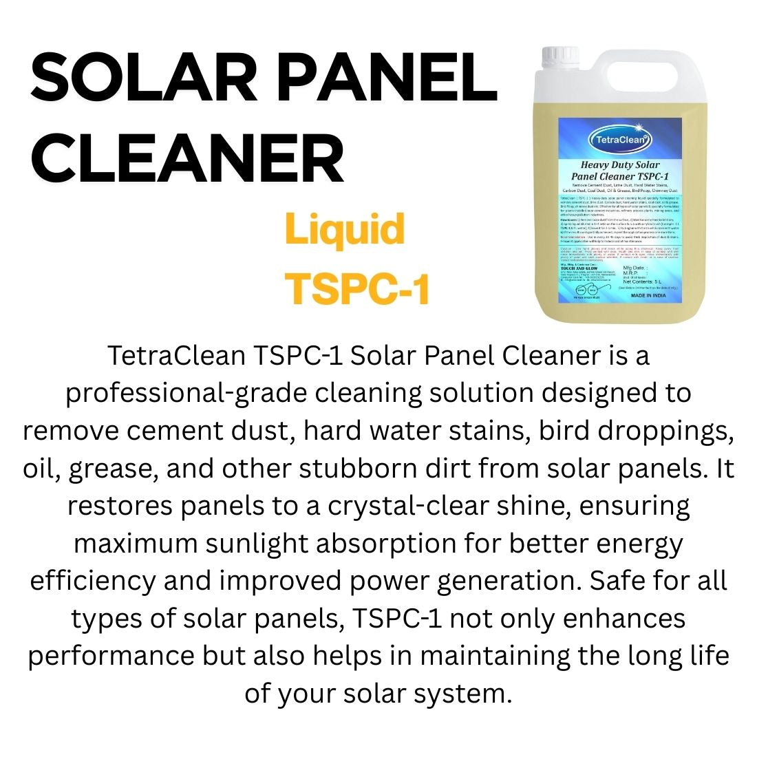 TetraClean TSPC‑1 Heavy Duty Solar Panel Cleaner – Professional‑Grade Dust, Stain & Bird‑Dropping Remover