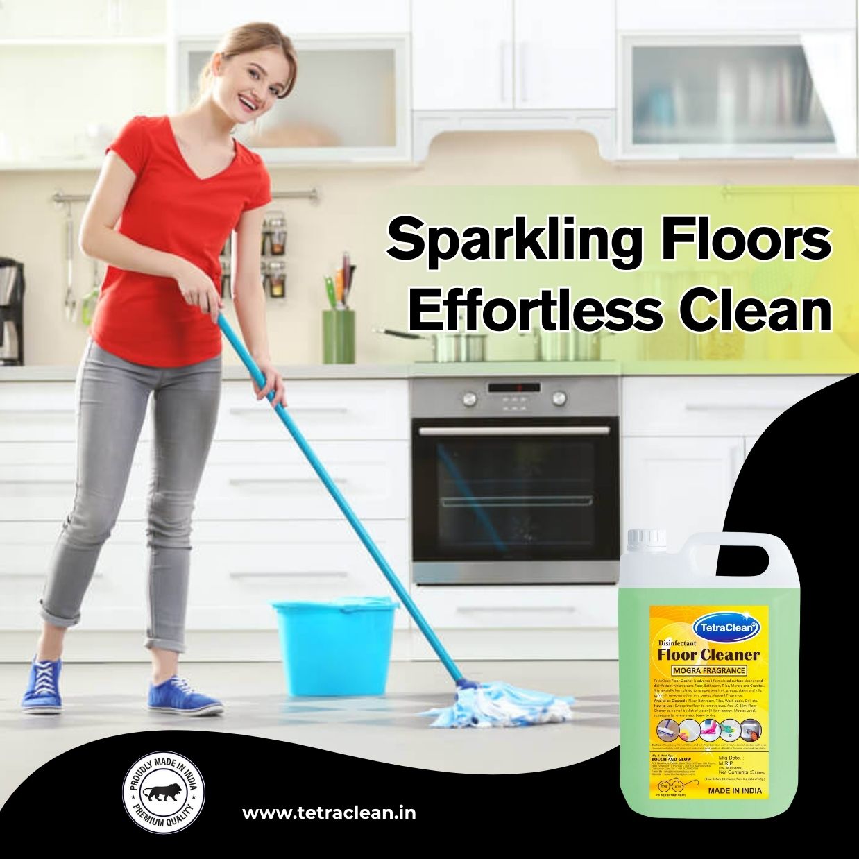 TetraClean Mogra Disinfectant Floor Cleaner – Floral Freshness, 99.9% Germ Protection & Sparkling Shine
