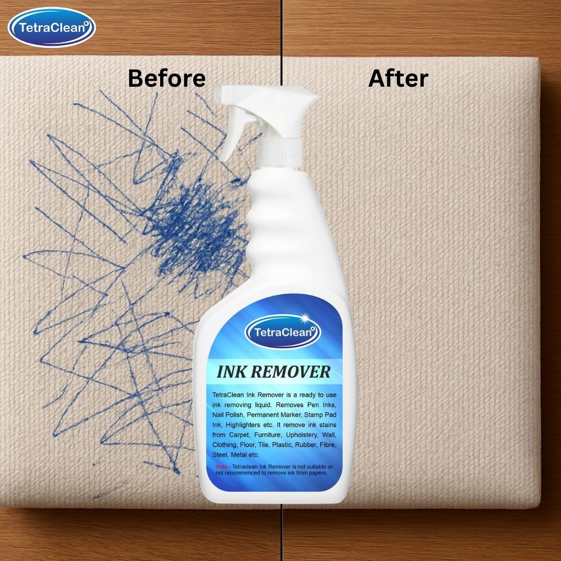 TetraClean Ink Remover Spray I Fabric Stain Remover I Powerful Multi-Surface Stain Cleaner, 500g