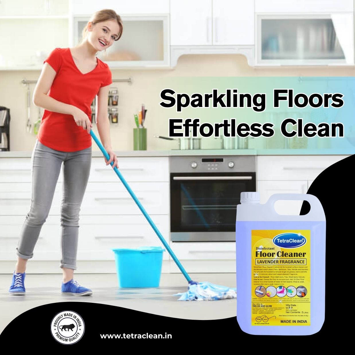 TetraClean Lavender Disinfectant Floor Cleaner – Relaxing Aroma, 99.9% Germ Protection & Streak-Free Shine for Every Room