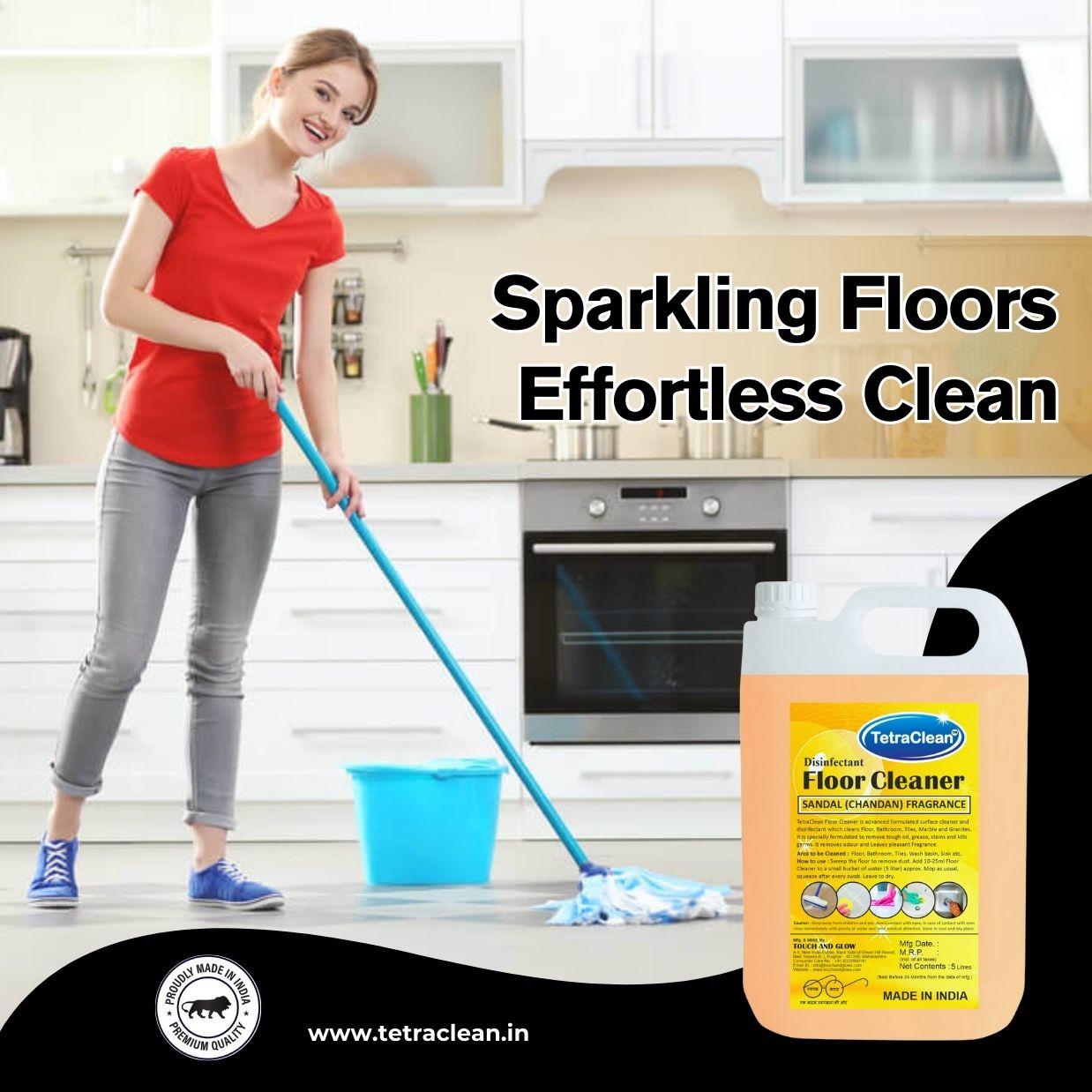 TetraClean Sandal (Chandan) Disinfectant Floor Cleaner – Deep Clean, Traditional Chandan Aroma & 99.9% Germ Protection