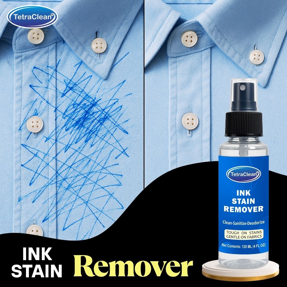 TetraClean Professional Ink Remover Spray – Fabric Stain Remover I Pen Ink Remover, Stain Cleaner Spray, 500ml