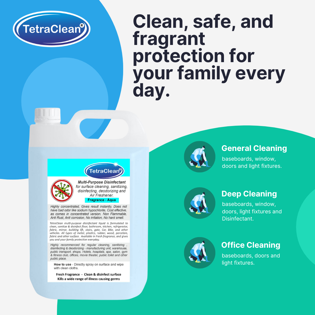 TetraClean Multi‑Purpose Disinfectant Floor Clener 5Ltr– Aqua Fragrance