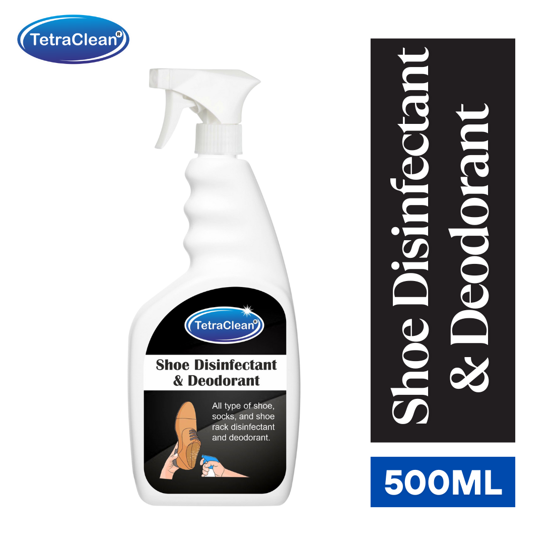 TetraClean Shoe Disinfectant & Deodorant Spray – Odor & Germ Protection for Shoes, Socks & Racks (500ml)