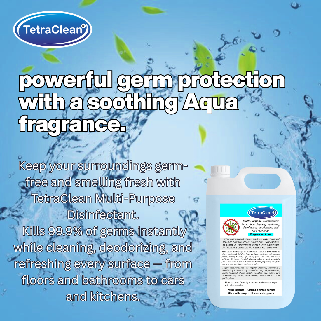 TetraClean Multi‑Purpose Disinfectant Floor Clener 5Ltr– Aqua Fragrance