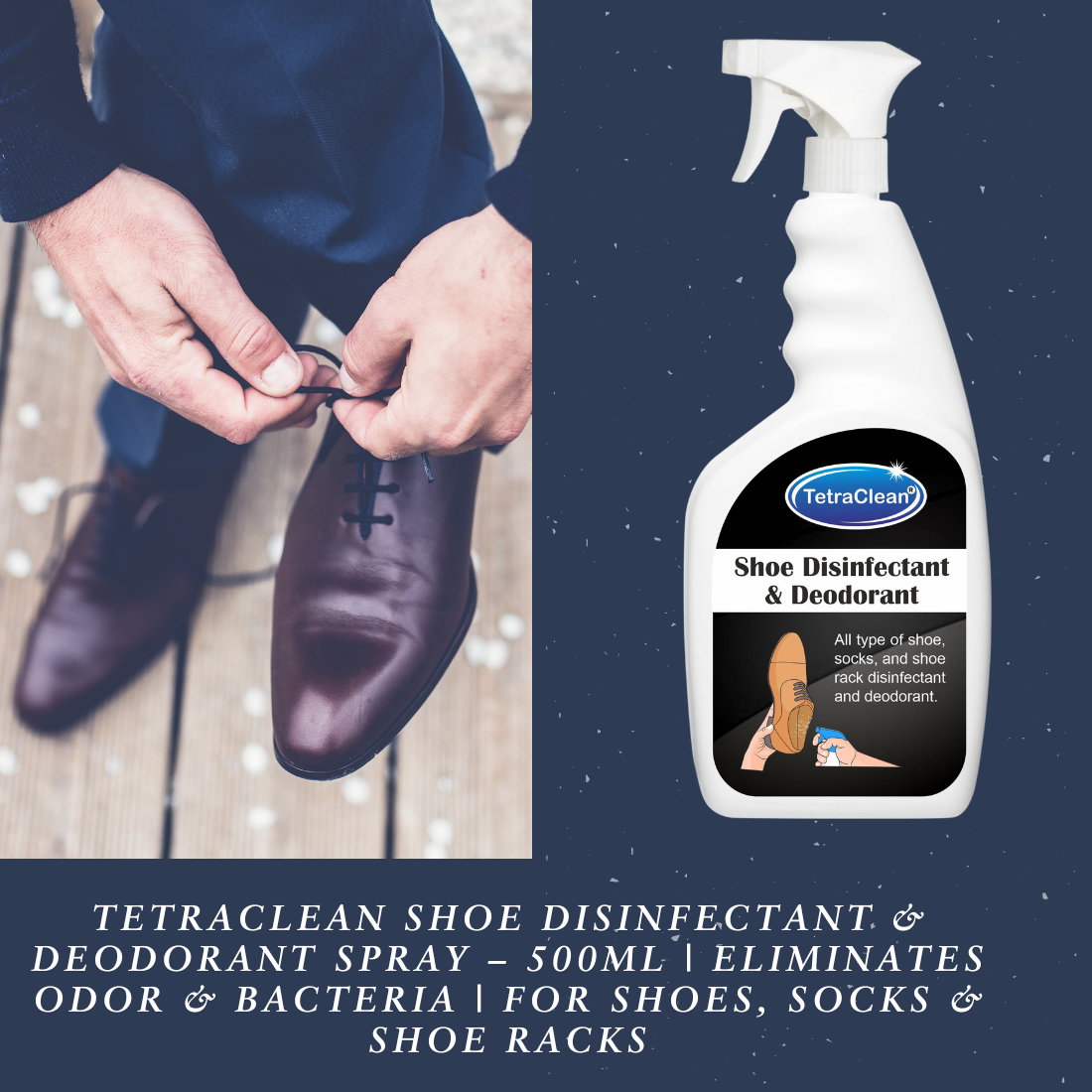 TetraClean Shoe Disinfectant & Deodorant Spray – Odor & Germ Protection for Shoes, Socks & Racks (500ml)