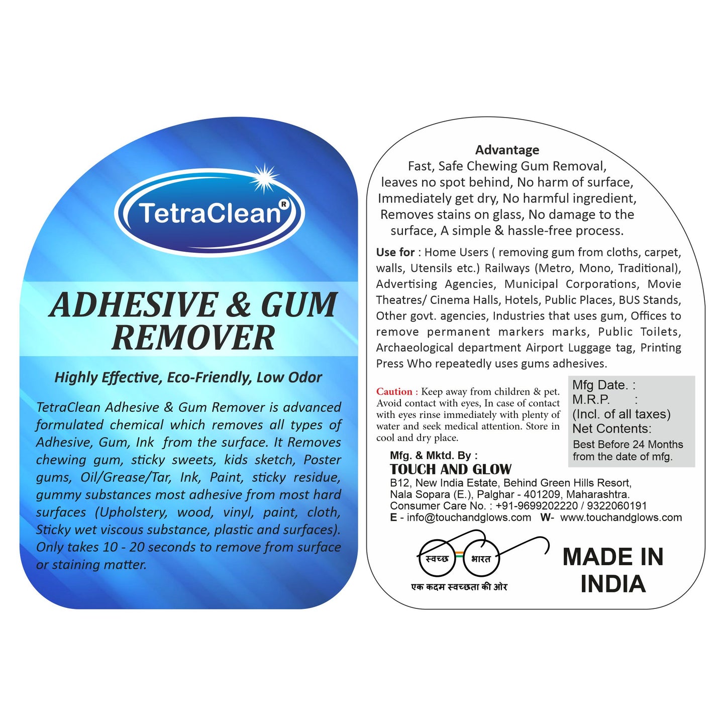 TetraClean Adhesive & Gum Remover – Fast-Acting Solution for Sticky Residue & Tough Gum Removal 500ml