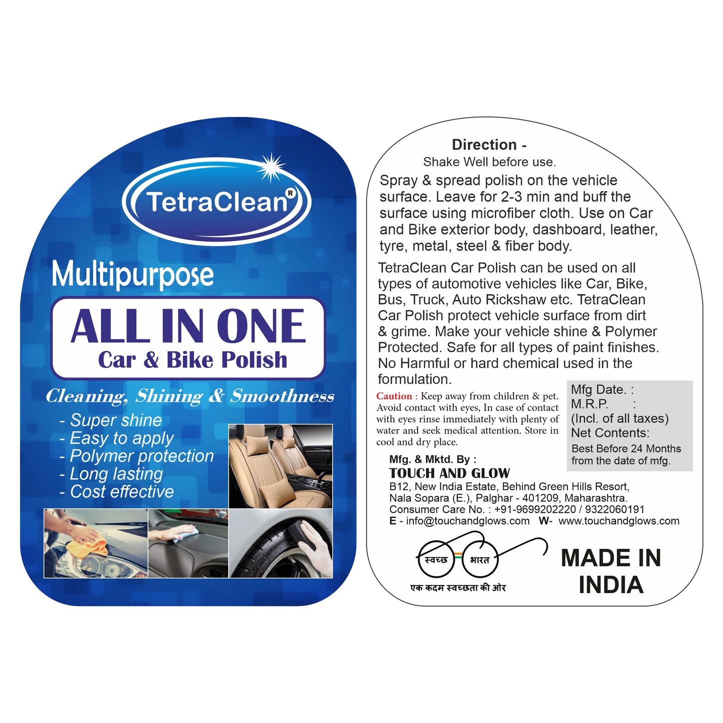 TetraClean All-in-One Car & Bike Polish – Instant Shine, Smoothness & Long-Lasting Protection 500ml