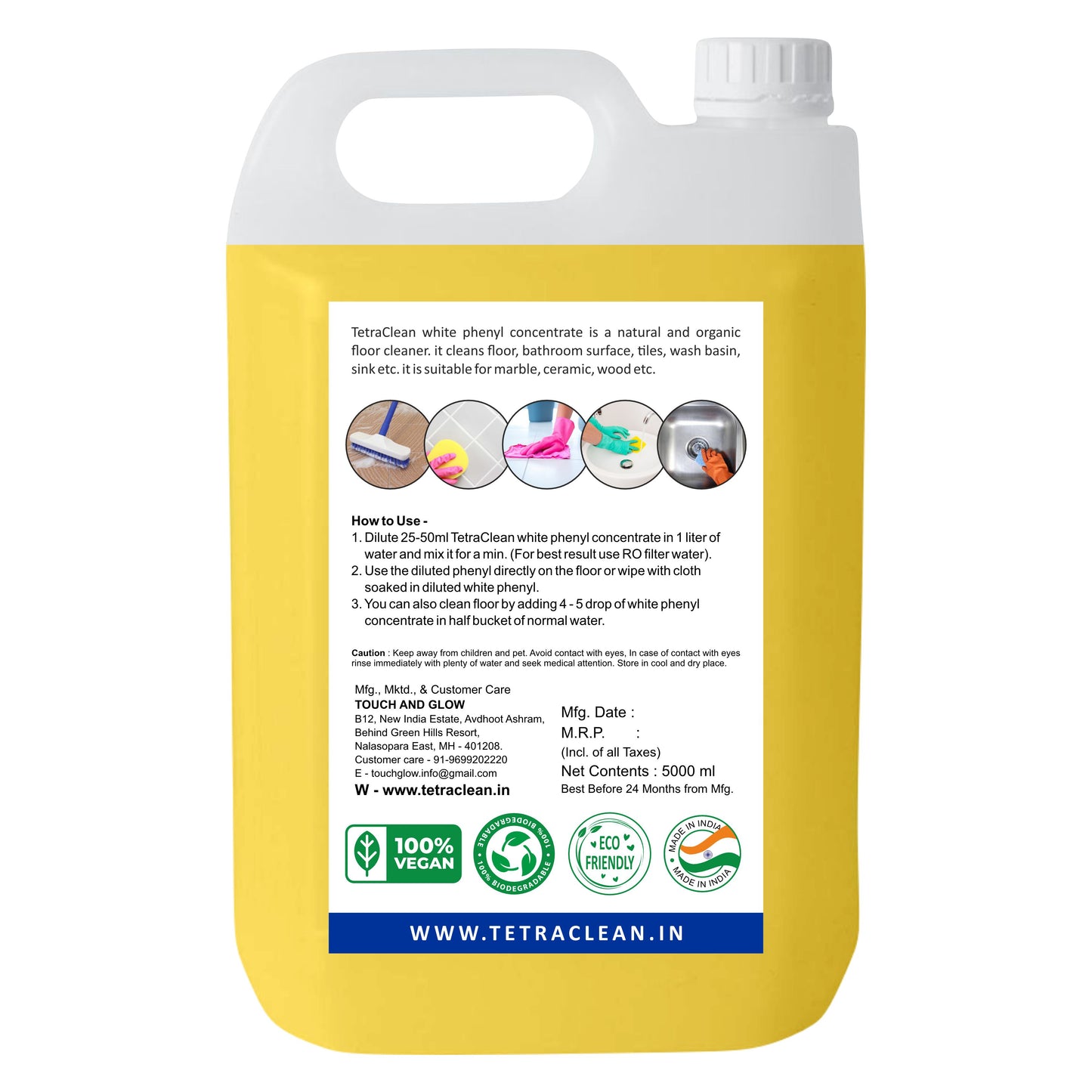 TetraClean White Phenyl Concentrate – Lemon Fresh I Makes Up to 200 Liters Disinfectant Floor Cleaner