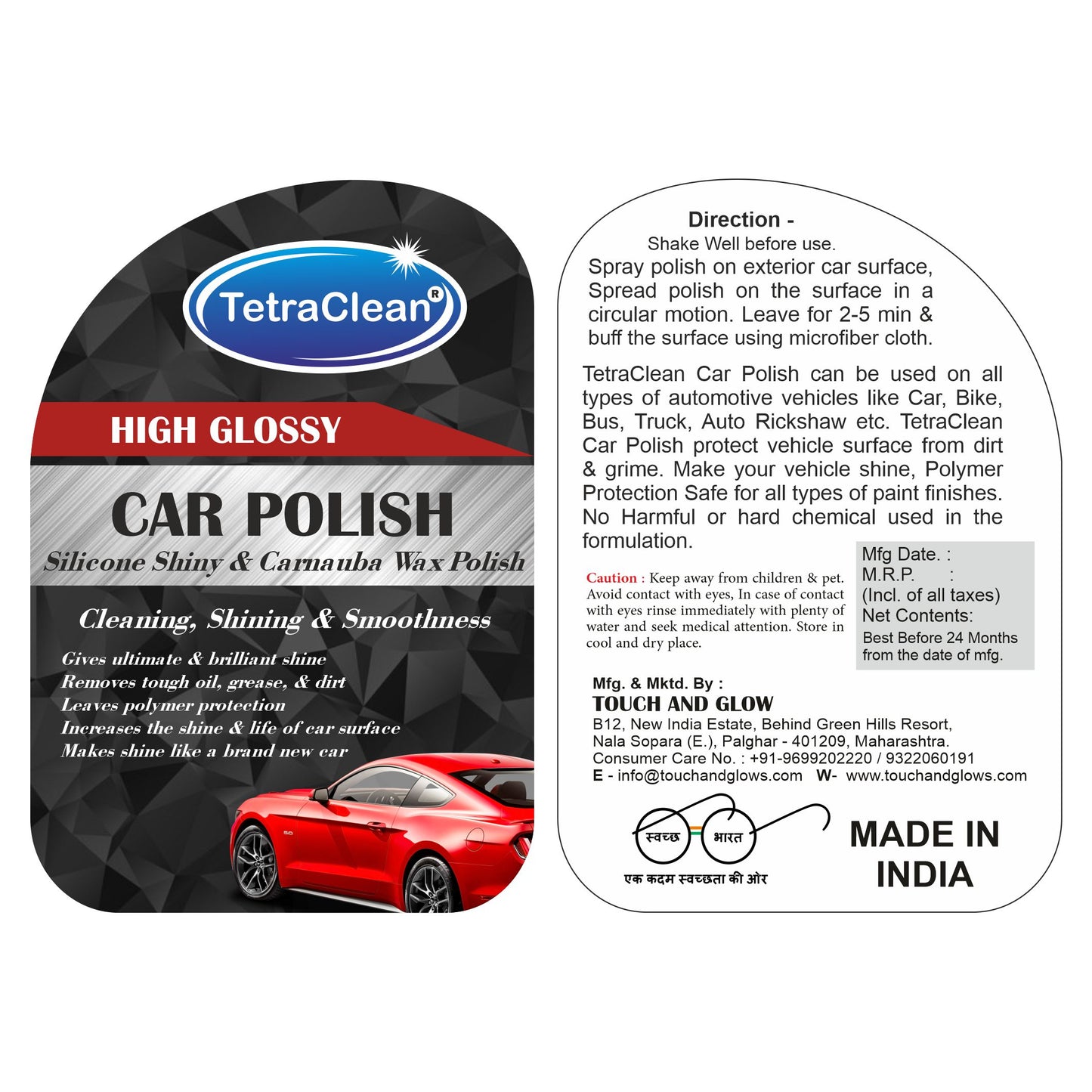 TetraClean High-Gloss Car Polish – Showroom Shine & Long-Lasting Protection I High-Gloss Car Care Polish – Shine, Protect & Restore 500ml