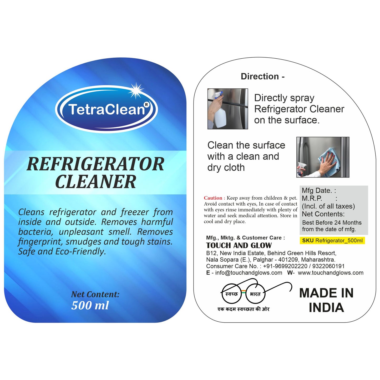 TetraClean Refrigerator & Freezer Deep Cleaner – Odor-Free Shine Formula (500 ml)